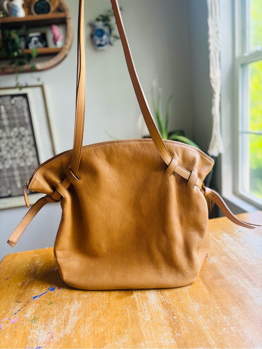 Dooney & Bourke made in Italy Tan Leather Tote - Soft Pebble Grain slouchy Bag - Picture 6 of 16